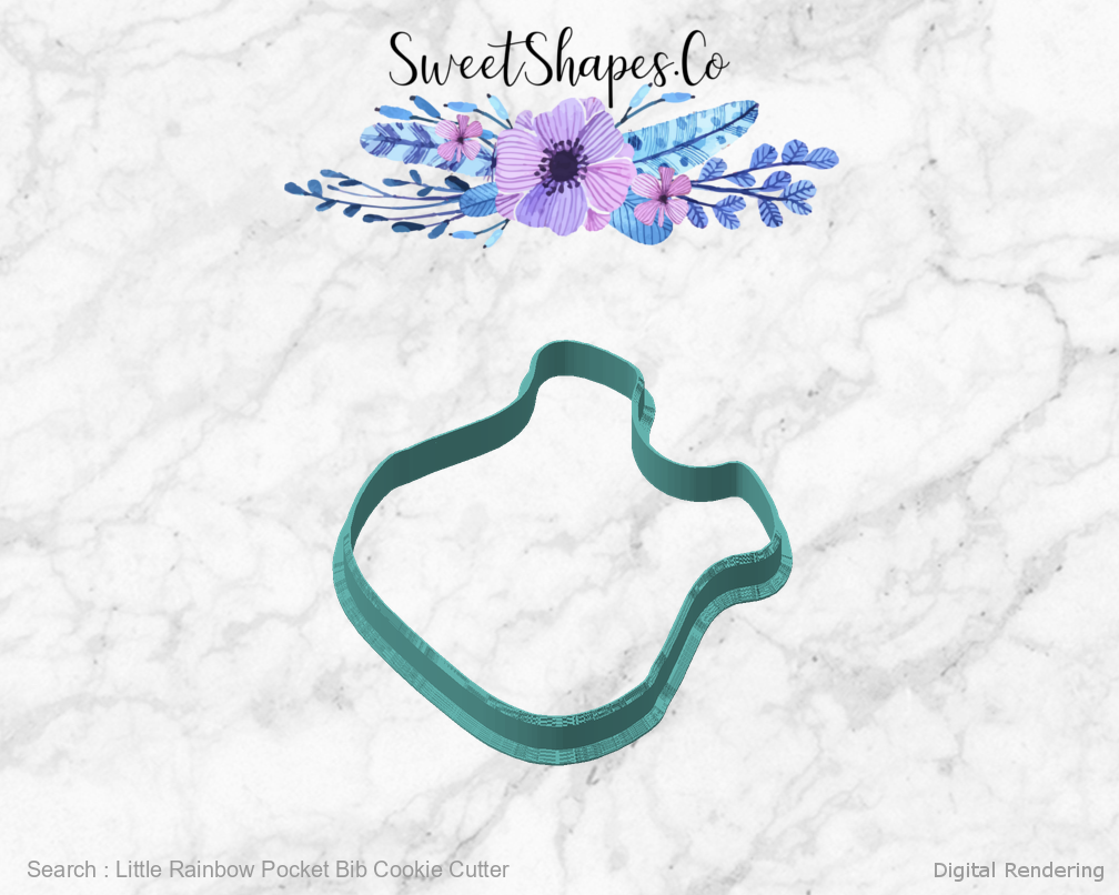 Little Rainbow Pocket Bib Cookie Cutter — front-45 manufacturing preview