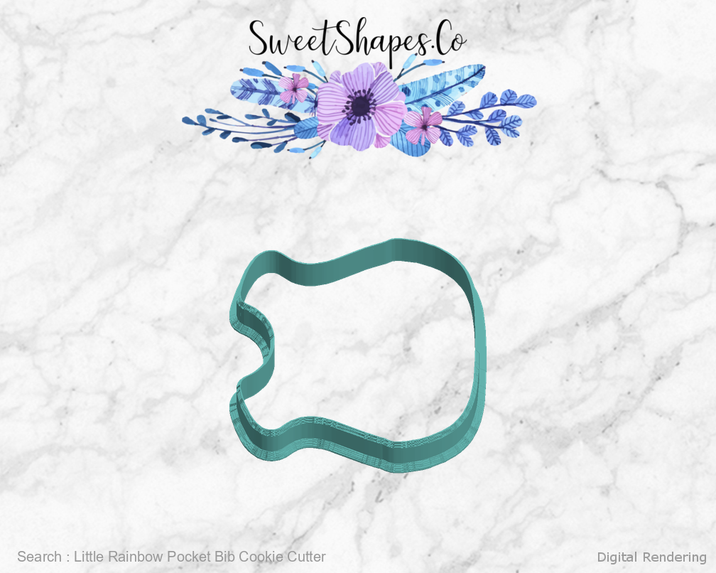 Little Rainbow Pocket Bib Cookie Cutter — left manufacturing preview