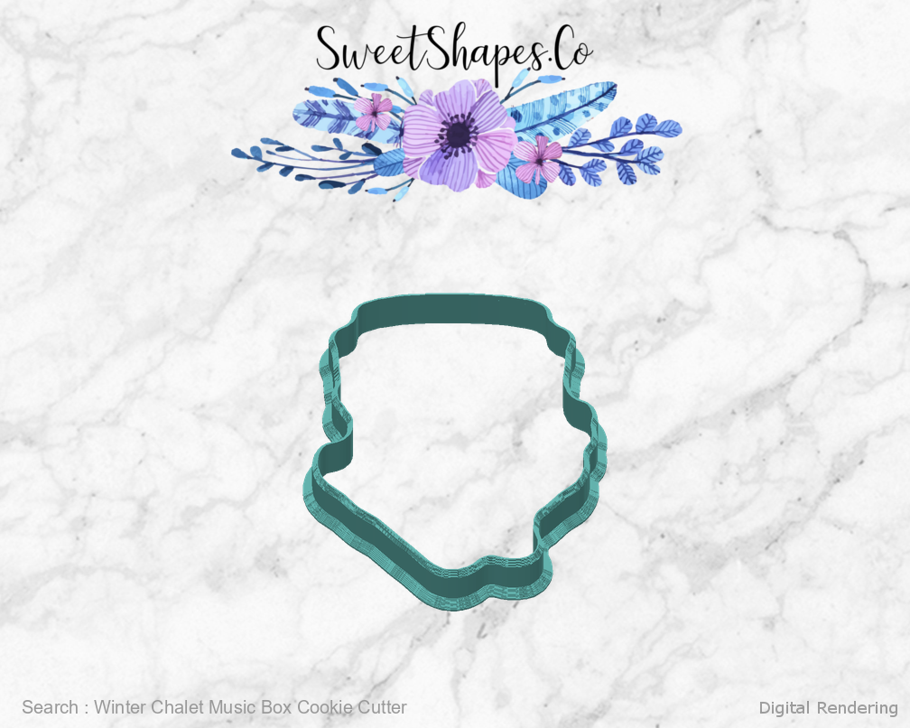 Winter Chalet Music Box Cookie Cutter — back manufacturing preview
