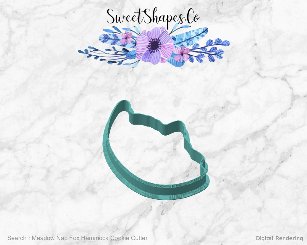 Meadow Nap Fox Hammock Cookie Cutter — 02-front-45 digital rendering