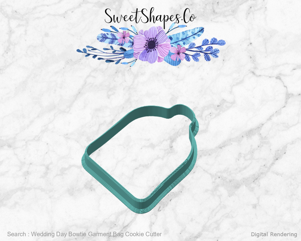 Wedding Day Bowtie Garment Bag Cookie Cutter front-45 view