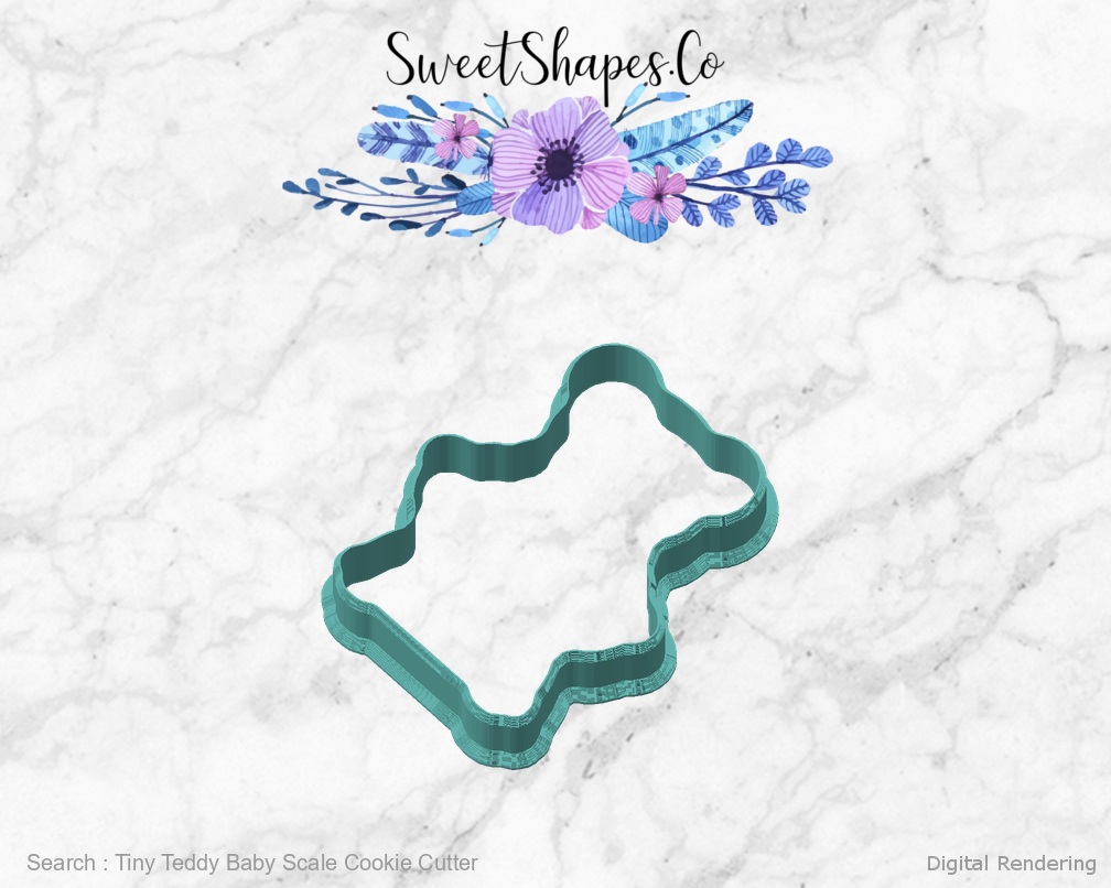 Tiny Teddy Baby Scale Cookie Cutter 02-front-45 digital rendering