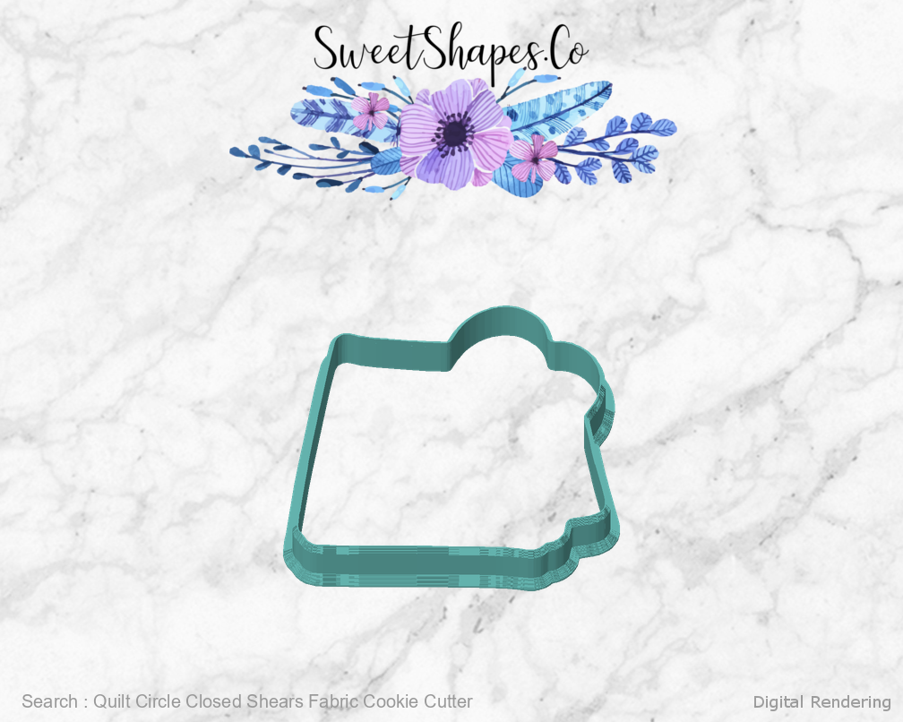 Quilt Circle Closed Shears Fabric Cookie Cutter — digital rendering view 1