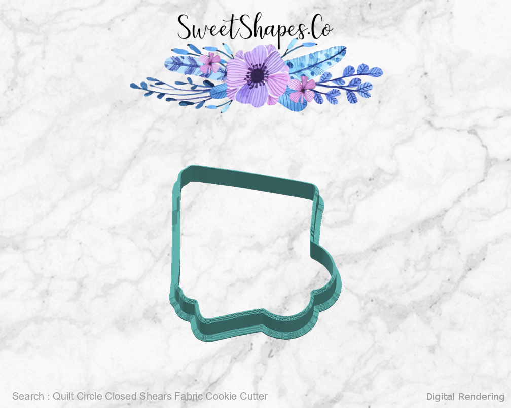 Quilt Circle Closed Shears Fabric Cookie Cutter — digital rendering view 3