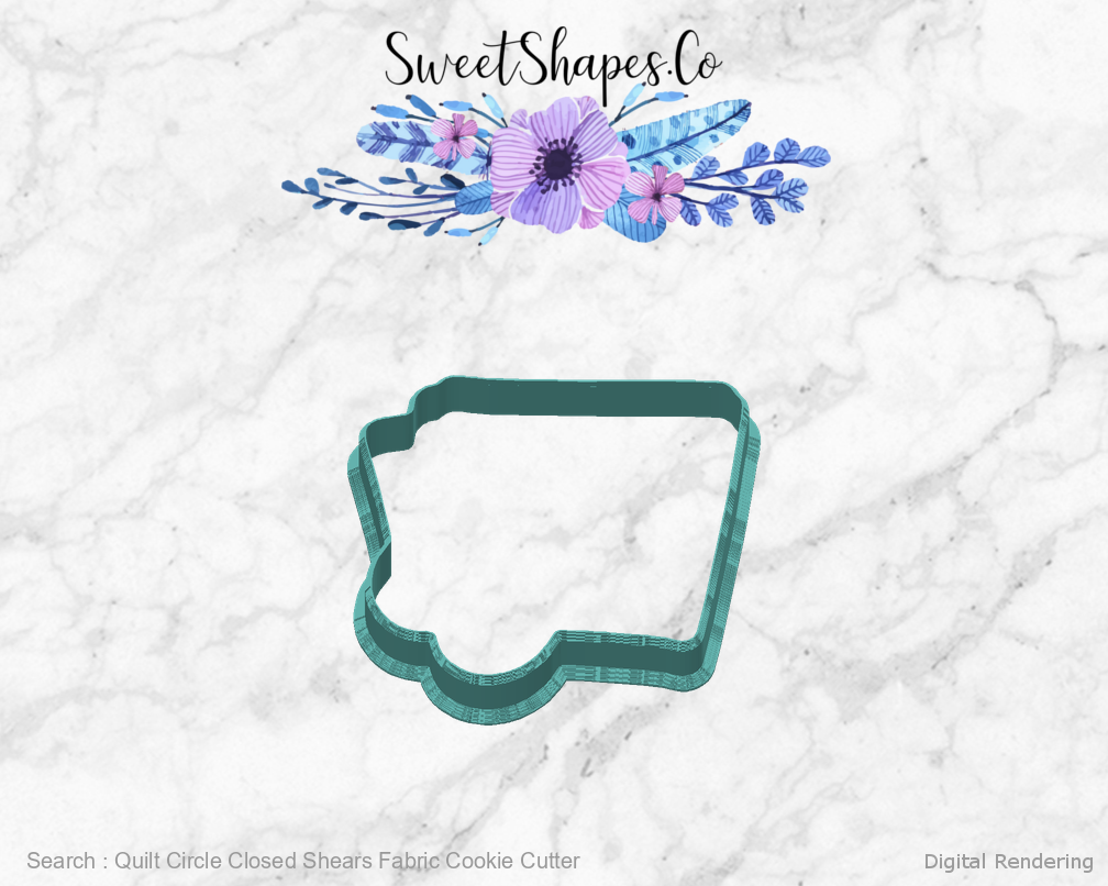 Quilt Circle Closed Shears Fabric Cookie Cutter — digital rendering view 4