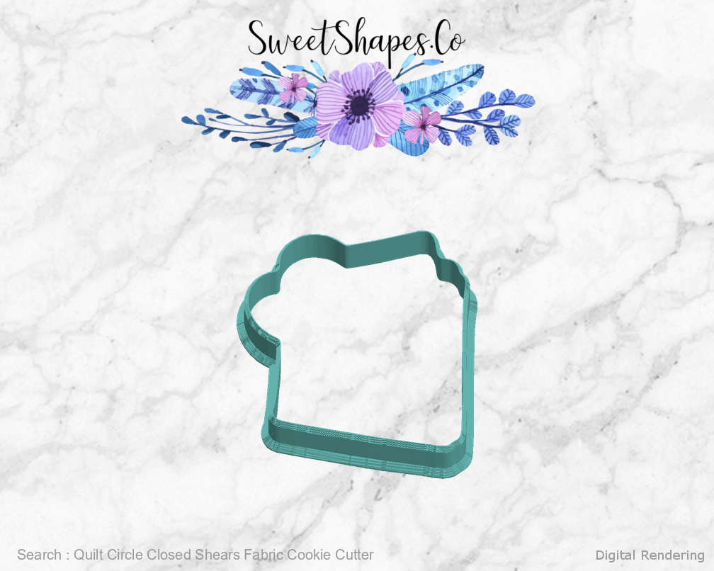 Quilt Circle Closed Shears Fabric Cookie Cutter — digital rendering view 5