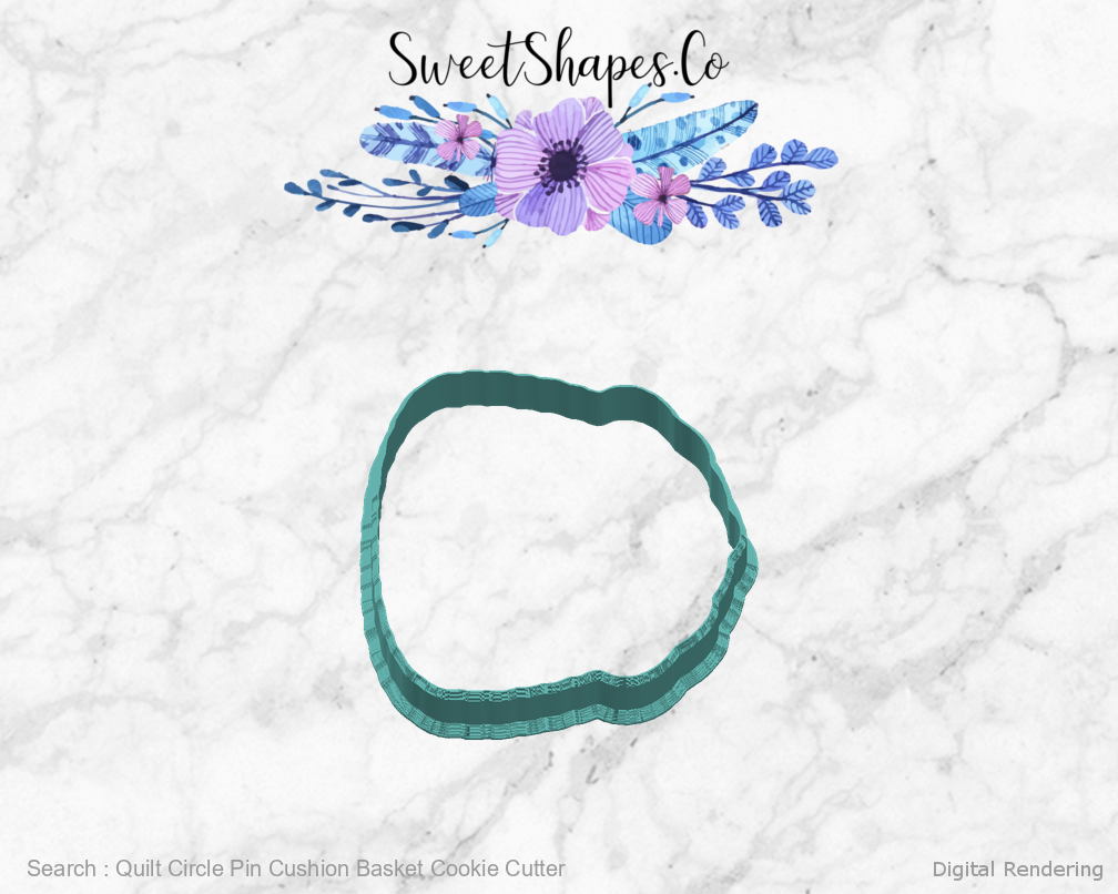 Quilt Circle Pin Cushion Basket Cookie Cutter — digital rendering view 3