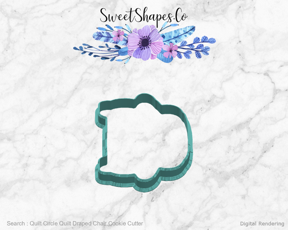 Quilt Circle Quilt Draped Chair Cookie Cutter — digital rendering view 3