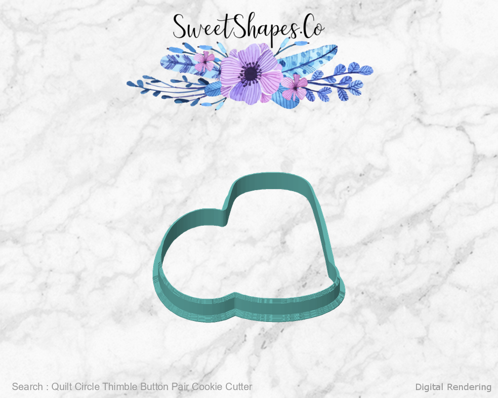 Quilt Circle Thimble Button Pair Cookie Cutter — digital rendering view 1