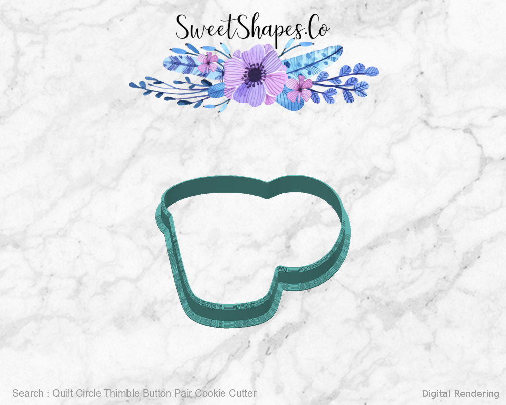 Quilt Circle Thimble Button Pair Cookie Cutter — digital rendering view 4