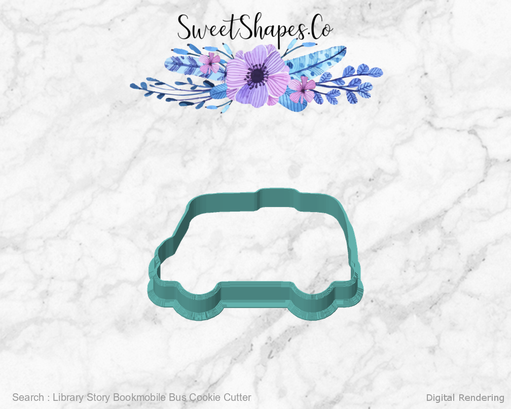 Library Story Bookmobile Bus Cookie Cutter — 01-front digital rendering