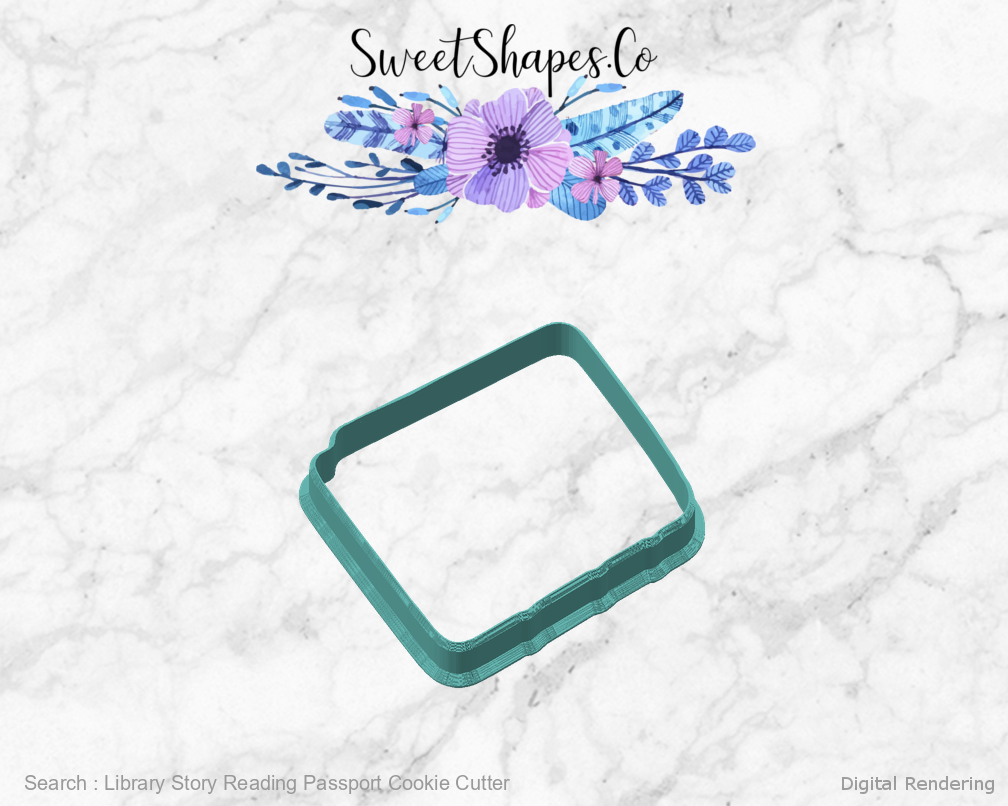 Library Story Reading Passport Cookie Cutter — 02-front-45 digital rendering