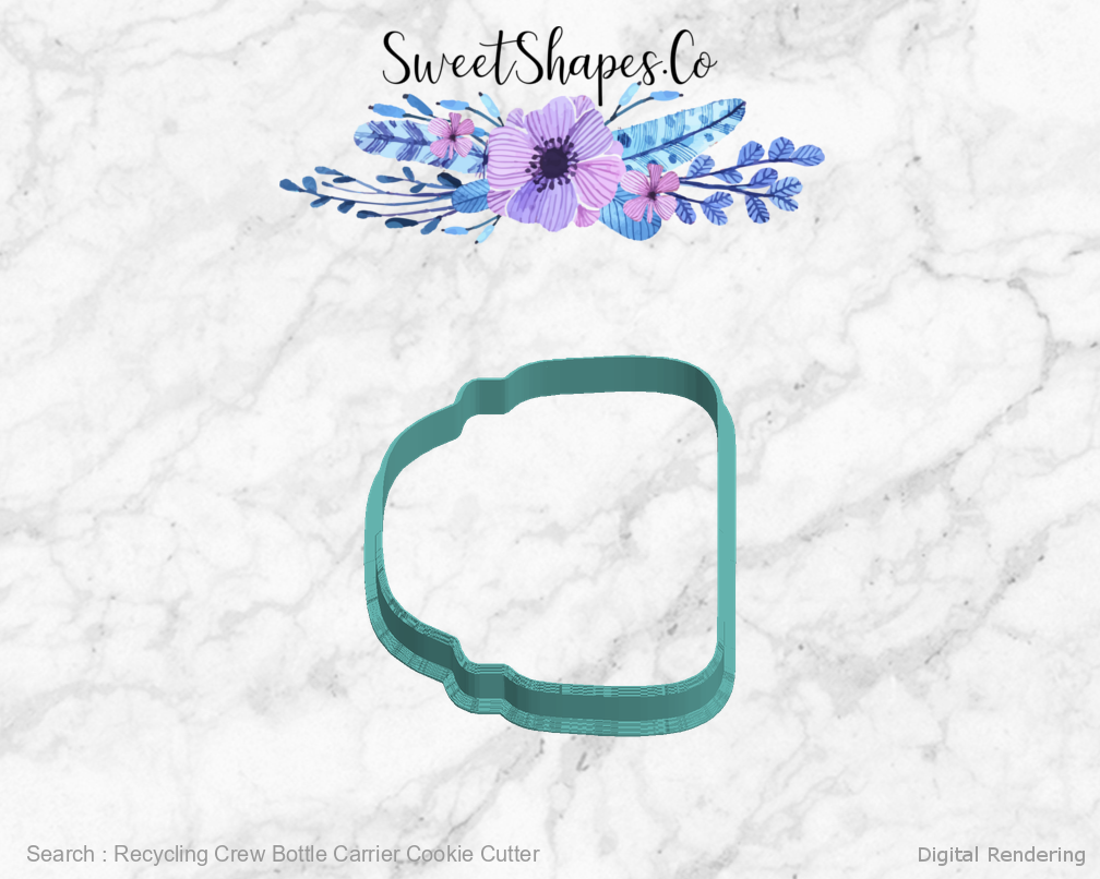 Recycling Crew Bottle Carrier Cookie Cutter — 05-left digital rendering