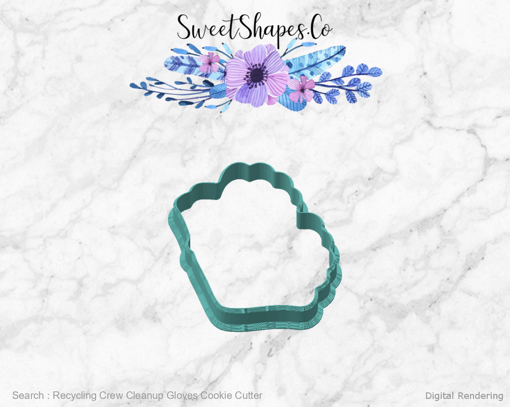 Recycling Crew Cleanup Gloves Cookie Cutter — 02-front-45 digital rendering