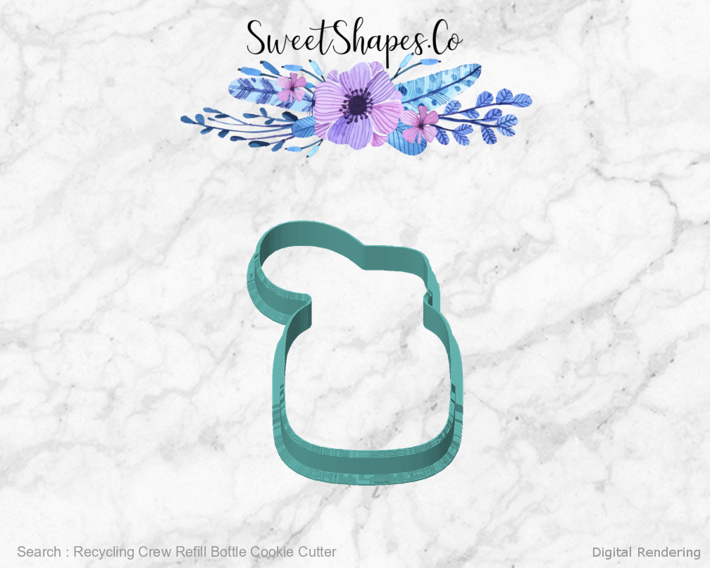 Recycling Crew Refill Bottle Cookie Cutter — 01-front digital rendering