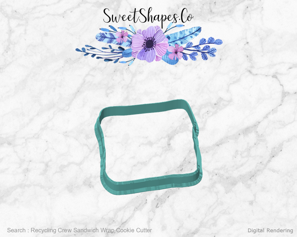 Recycling Crew Sandwich Wrap Cookie Cutter — 01-front digital rendering