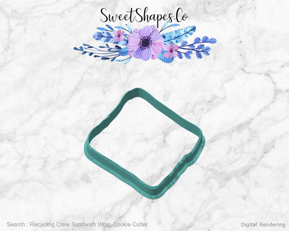Recycling Crew Sandwich Wrap Cookie Cutter — 02-front-45 digital rendering
