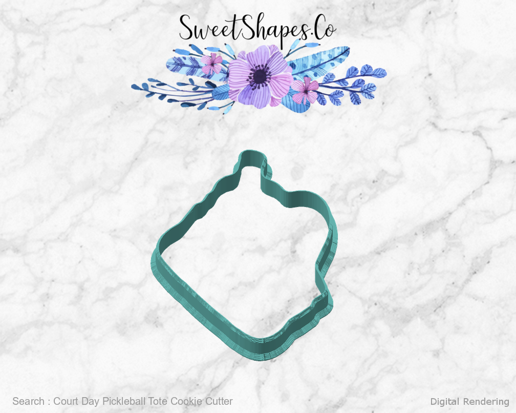 Court Day Pickleball Tote Cookie Cutter — 45 degree manufacturing preview