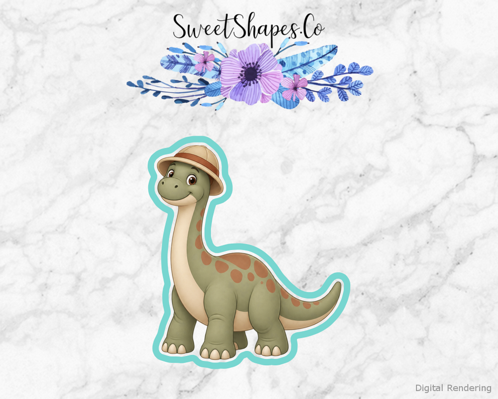Fossil Dig Brontosaurus with Explorer Hat Cookie Cutter