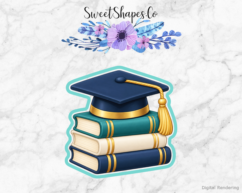 Grad Adventure Book Stack with Cap Cookie Cutter