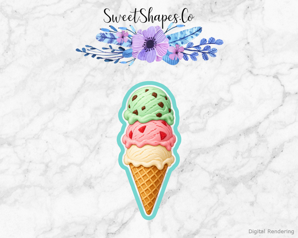 Ice Cream Parlour Triple Scoop Waffle Cone Cookie Cutter