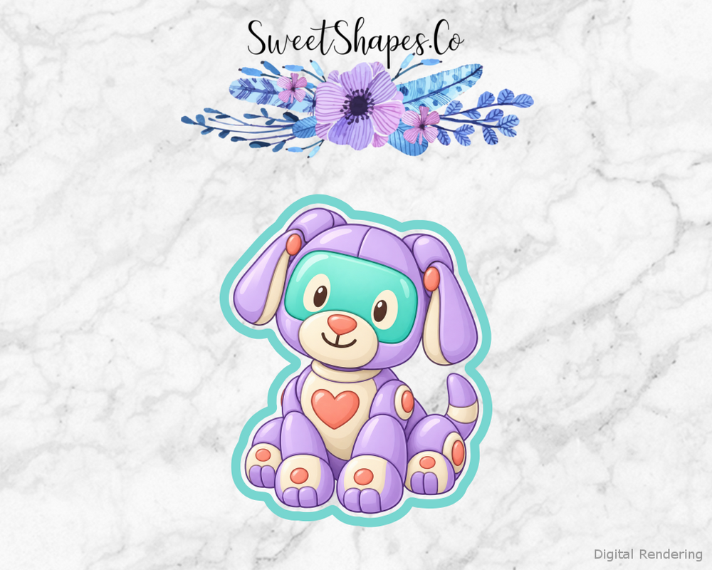 Lilac Heart Robot Puppy Cookie Cutter