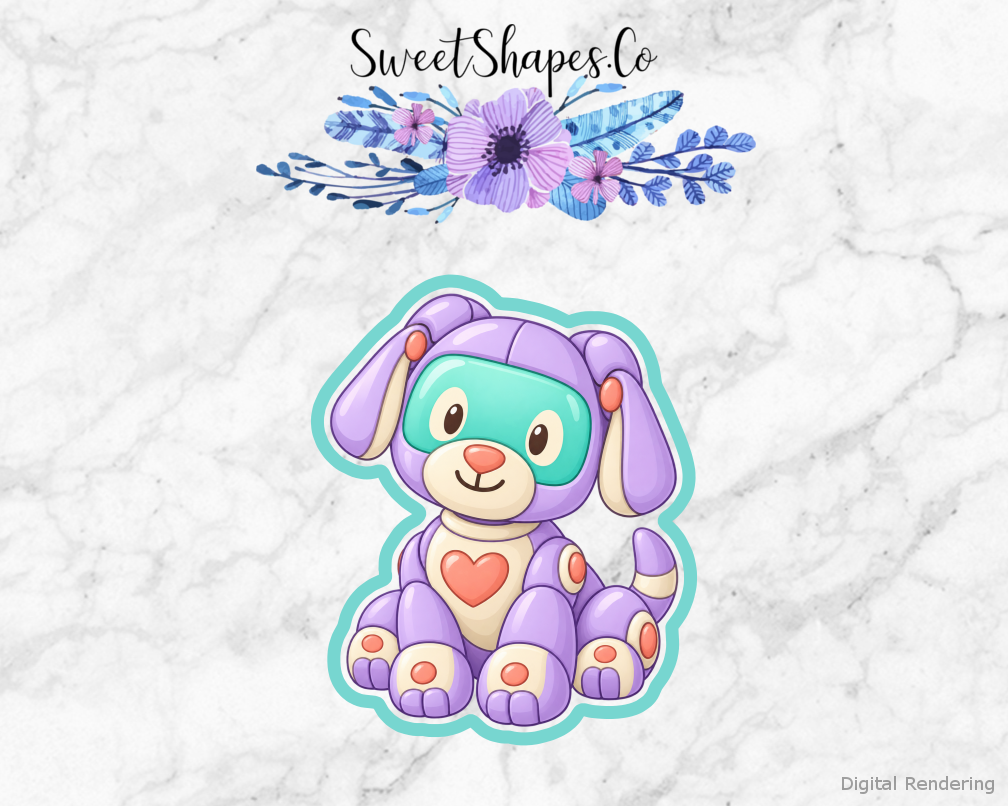 Lilac Heart Robot Puppy Cookie Cutter