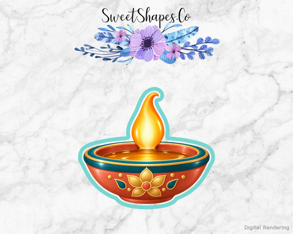 Marigold Teal Diwali Diya Cookie Cutter