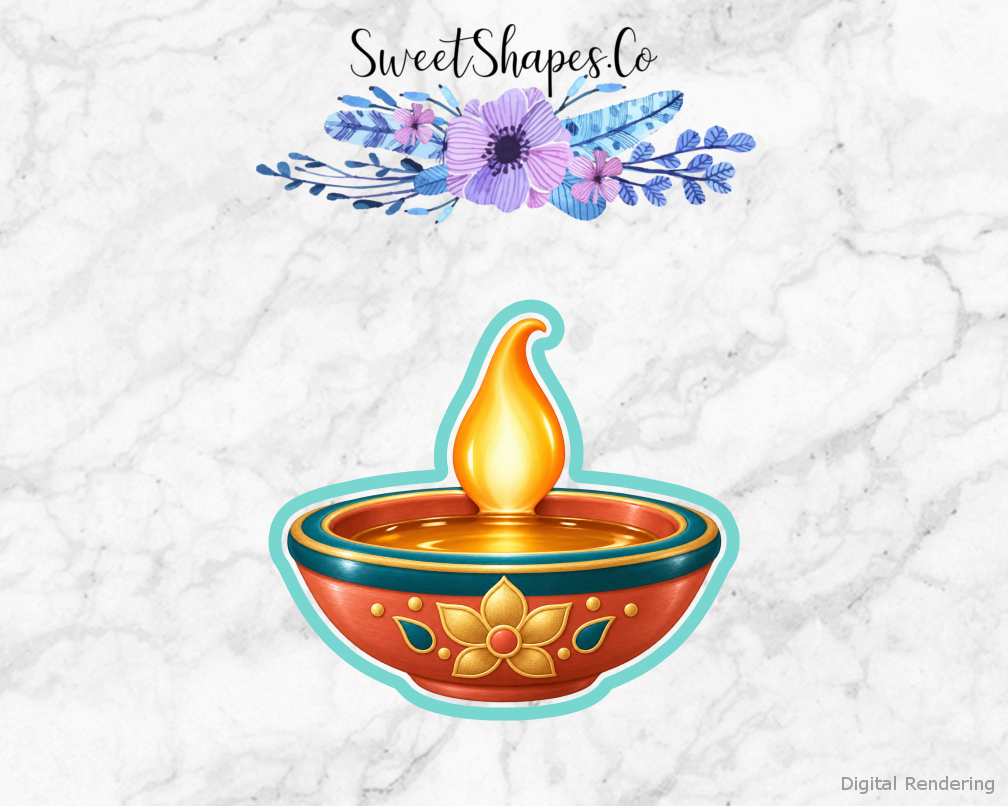Marigold Teal Diwali Diya Cookie Cutter