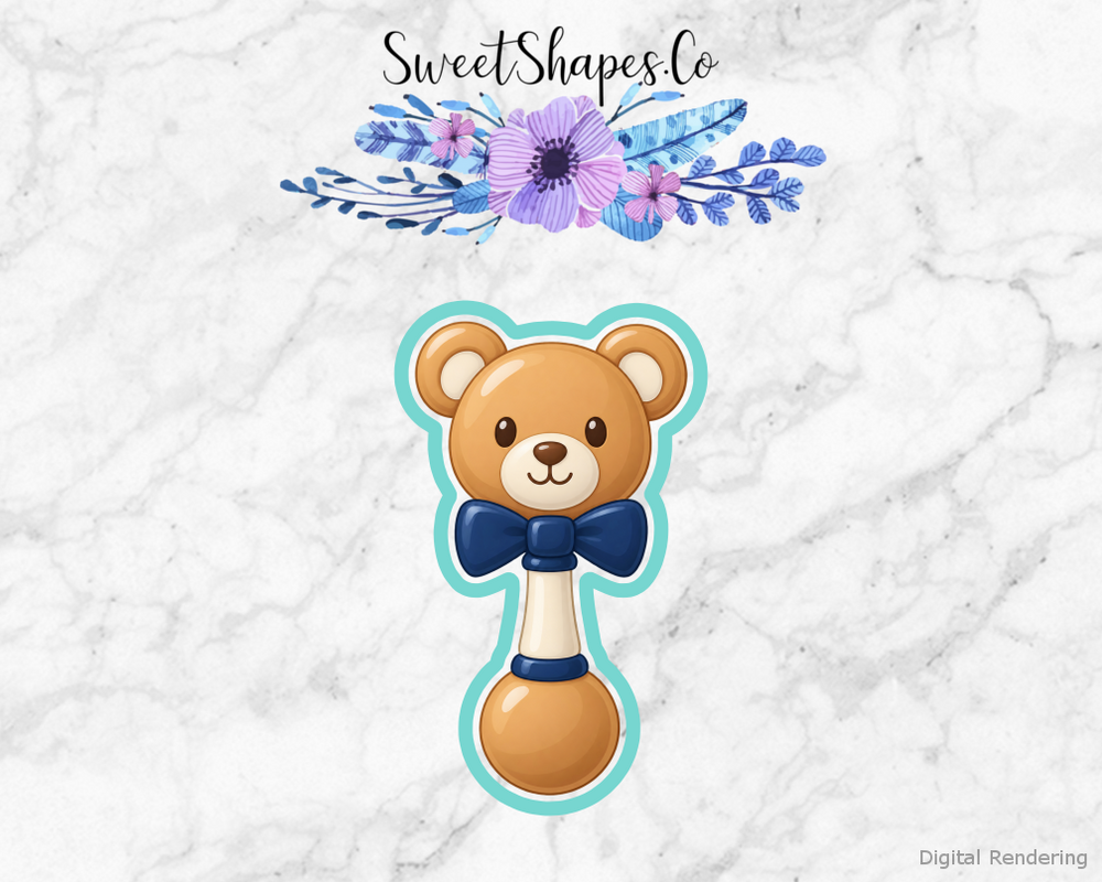 Navy Bow Teddy Rattle Cookie Cutter