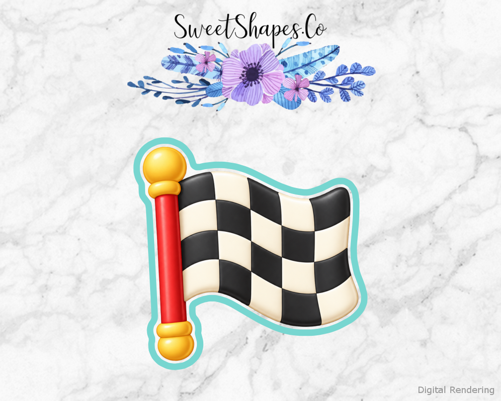 Race Day Checkered Flag on Short Pole Cookie Cutter