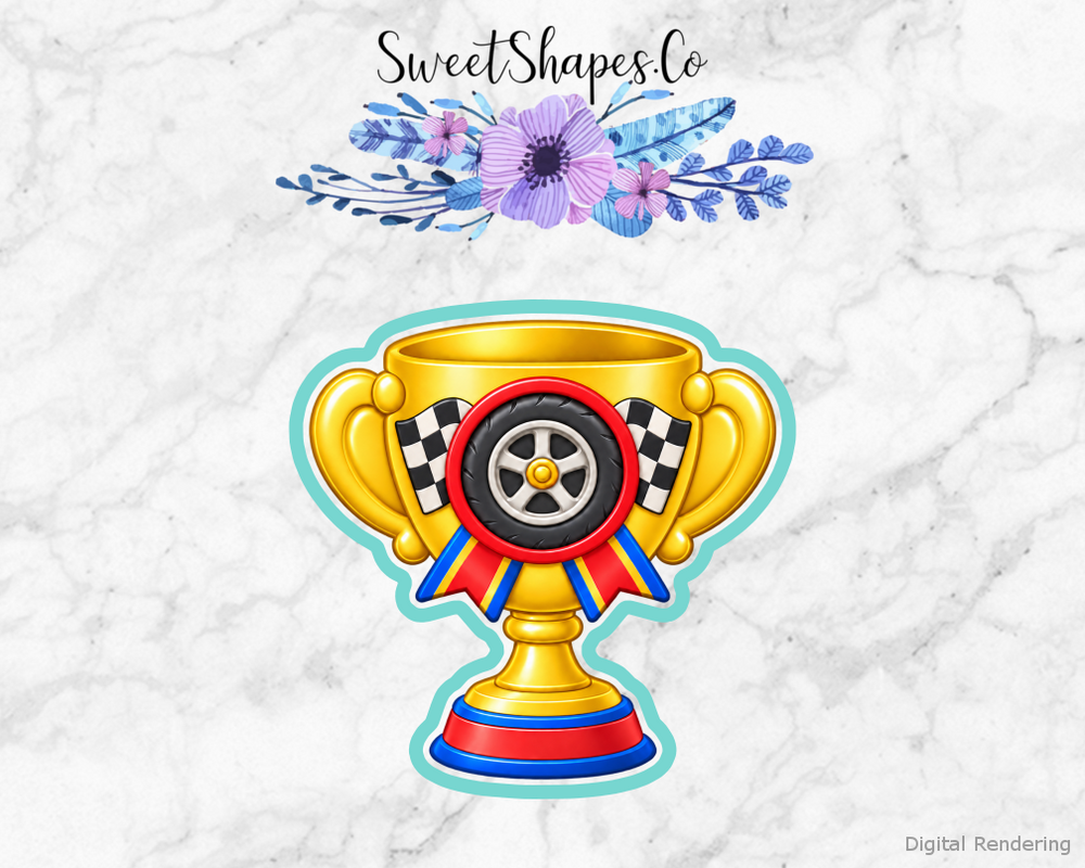 Race Day Winner Trophy with Wheel Badge Cookie Cutter