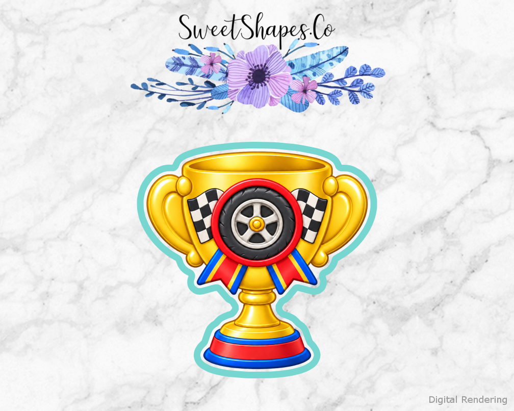 Race Day Winner Trophy with Wheel Badge Cookie Cutter