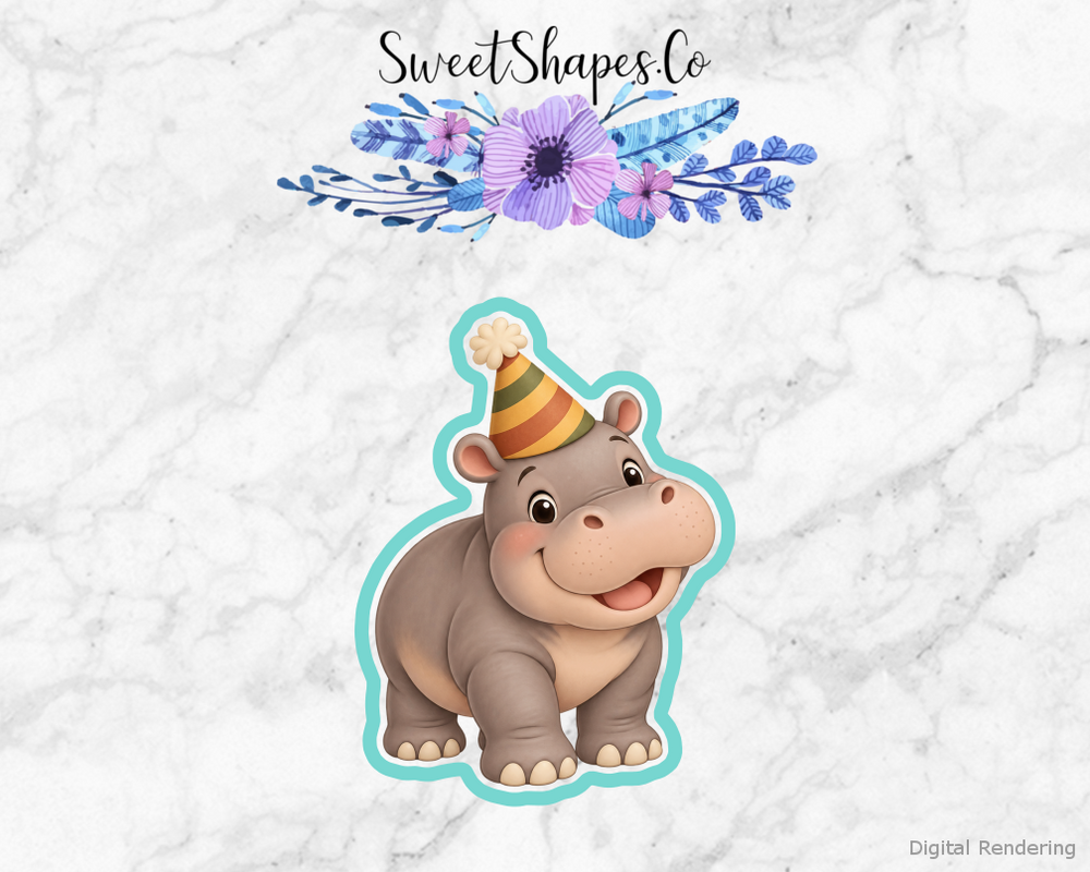 Safari Party Hippo with Party Hat Cookie Cutter