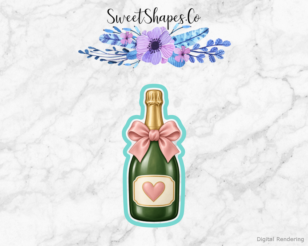 Sage Blush Bow Champagne Bottle Cookie Cutter