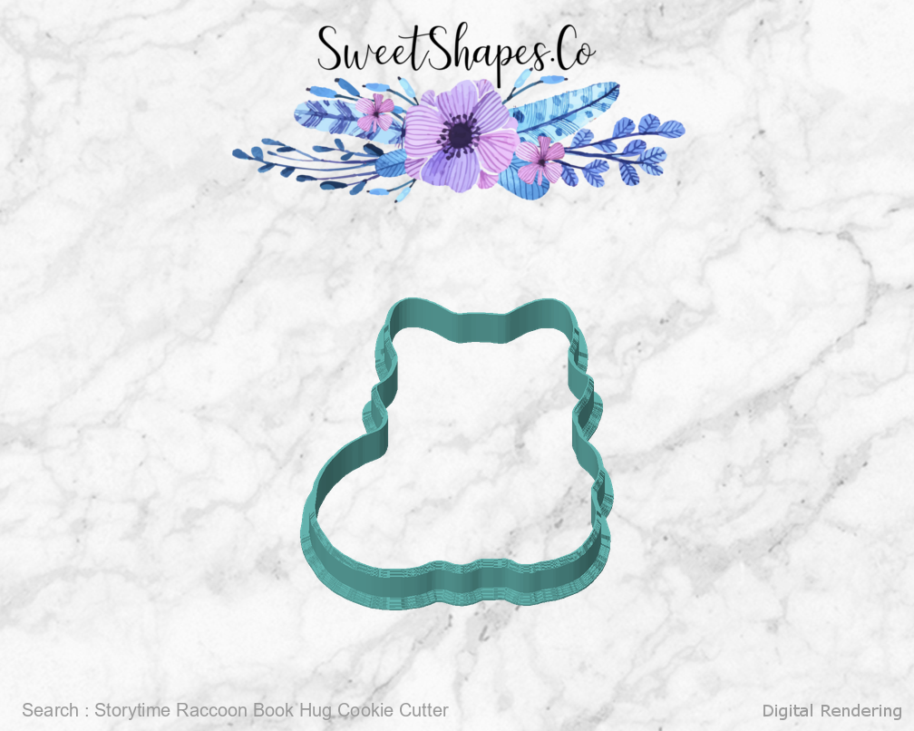 Storytime Raccoon Book Hug Cookie Cutter — 0 degree manufacturing preview