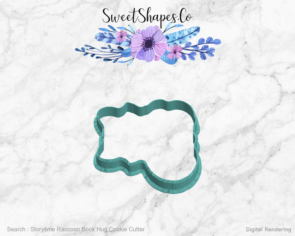 Storytime Raccoon Book Hug Cookie Cutter — 270 degree manufacturing preview