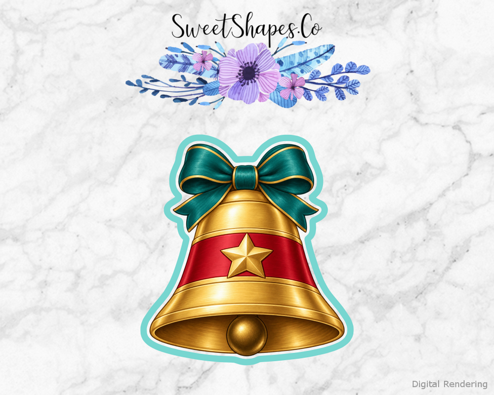 Teal Bow Golden Christmas Bell Cookie Cutter