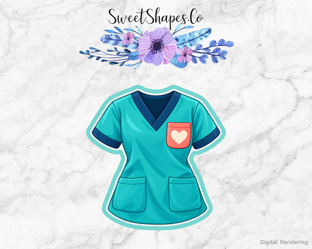 Teal Heart Pocket Scrub Top Cookie Cutter
