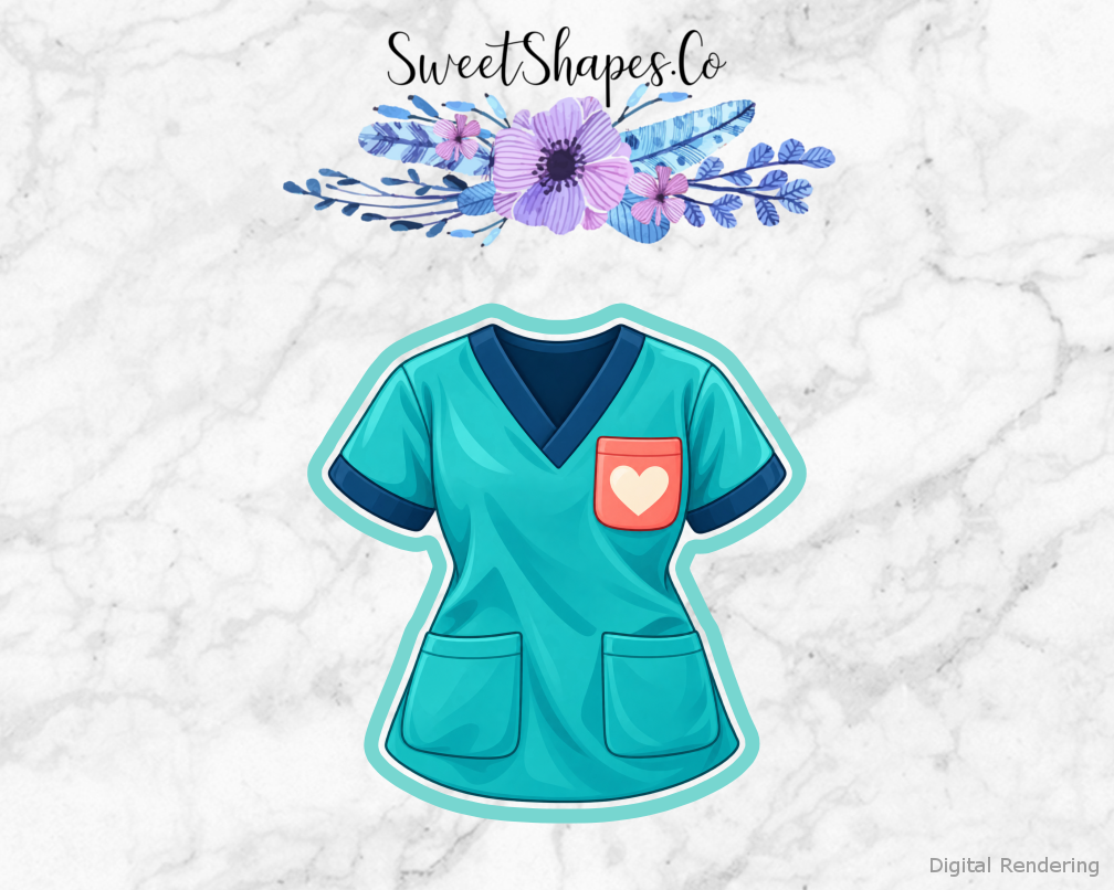 Teal Heart Pocket Scrub Top Cookie Cutter