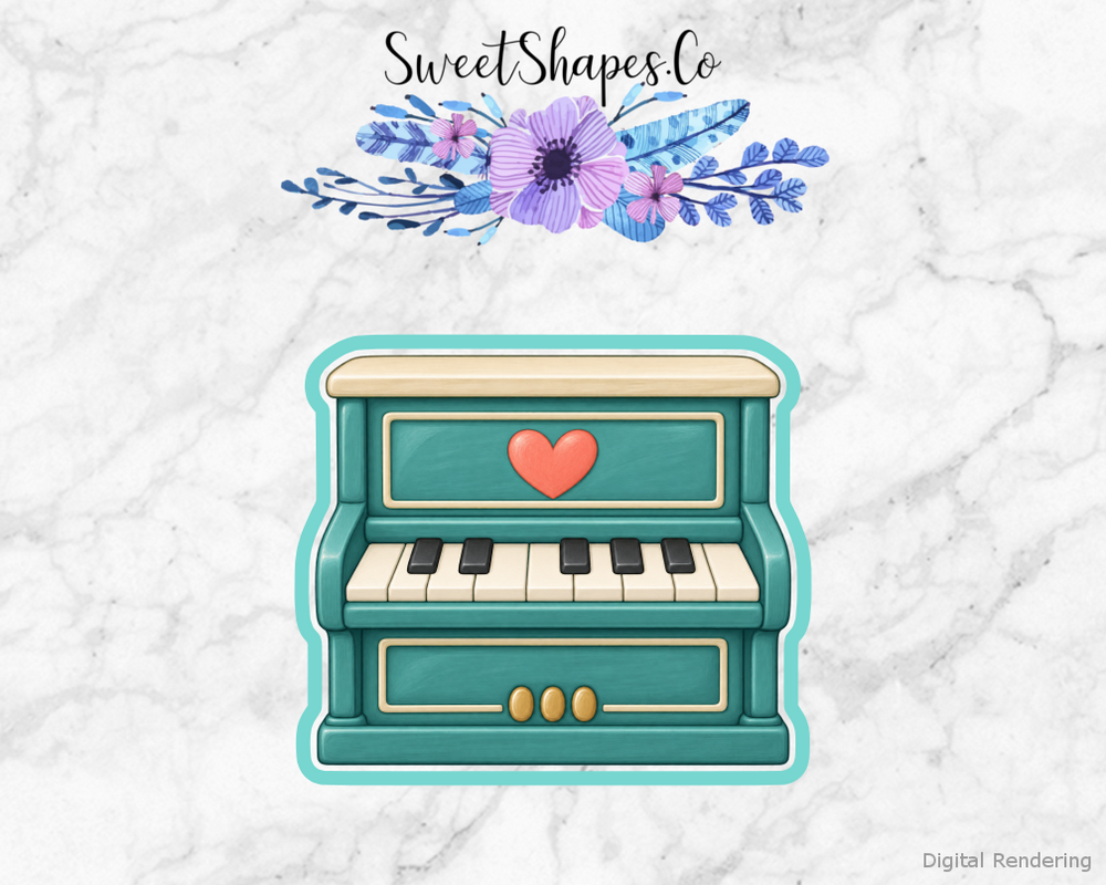 Teal Heart Upright Piano Cookie Cutter