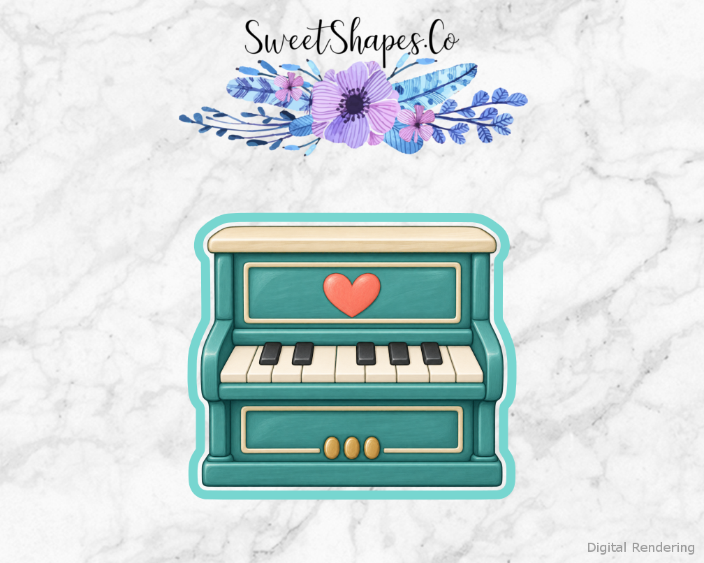 Teal Heart Upright Piano Cookie Cutter