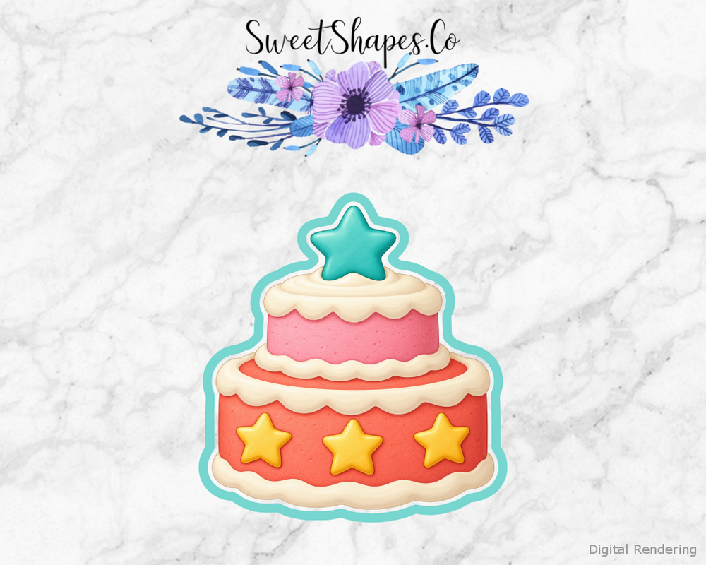 Teal Star Two Tier Birthday Cake Cookie Cutter