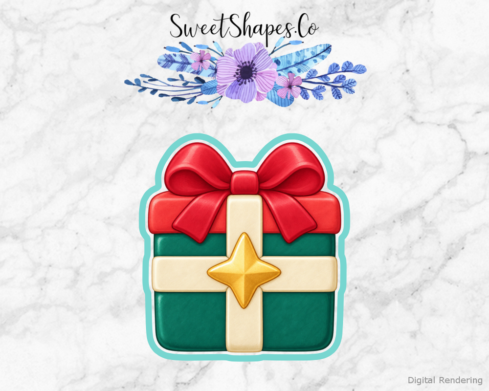 Teal Star Wrapped Present Cookie Cutter