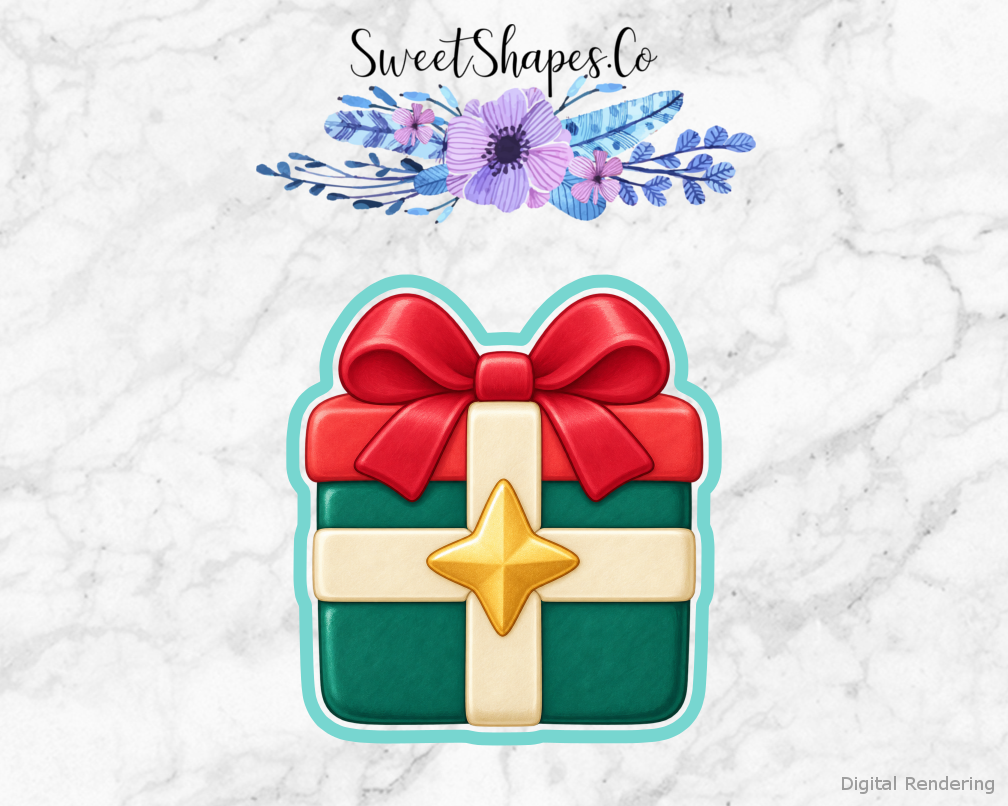 Teal Star Wrapped Present Cookie Cutter
