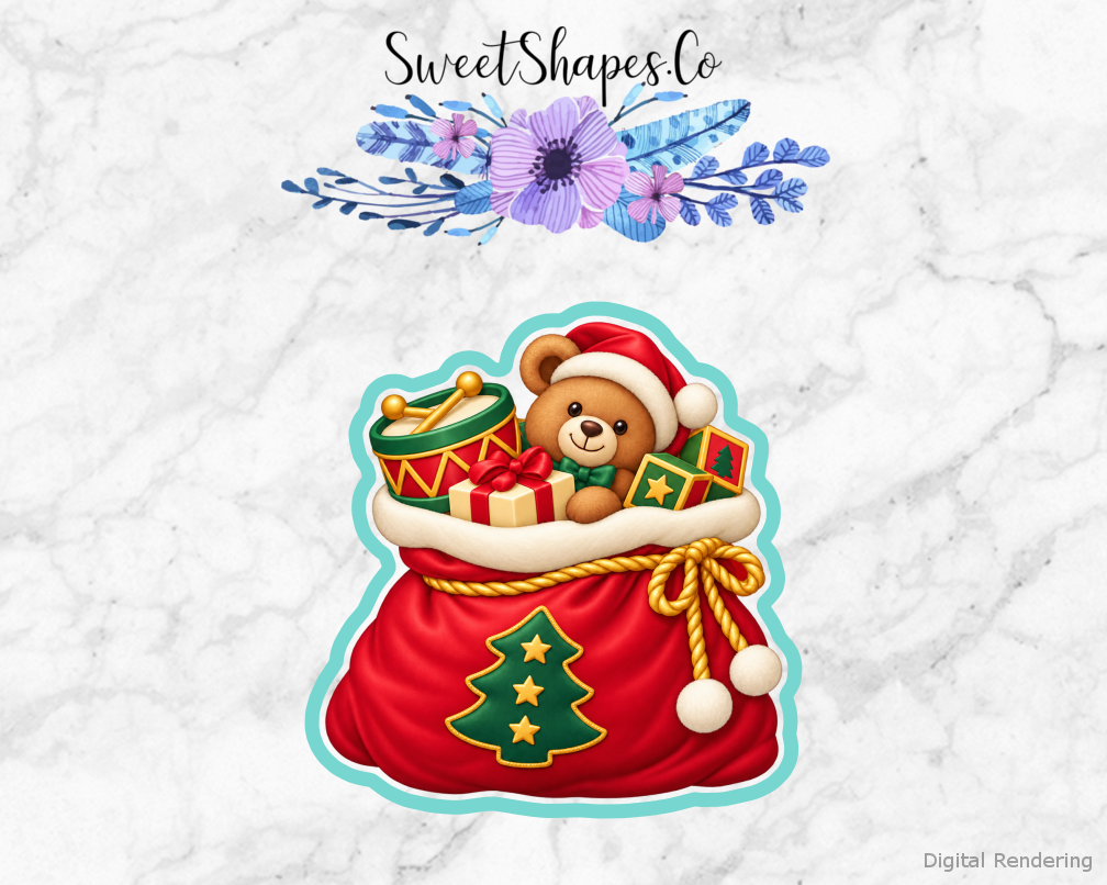Toy Workshop Gift Sack with Toy Peeking Out Cookie Cutter