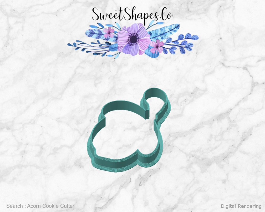 Acorn Cookie Cutter, 4-inch size and 3/4-inch cut depth — front 45 view