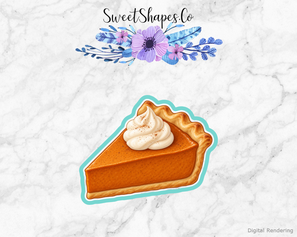 Harvest Pumpkin Pie Slice cookie cutter artwork with teal cutting outline - part of the Autumn Farmers Market set