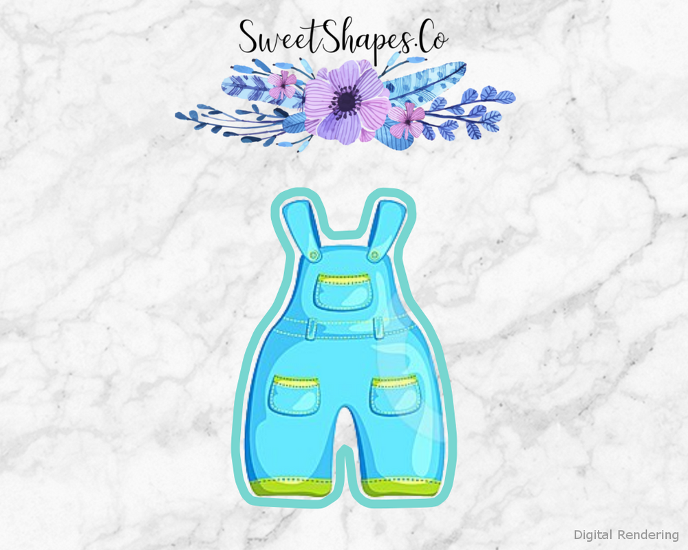 Baby Overalls Cookie Cutter — artwork with a close-fitting teal outline