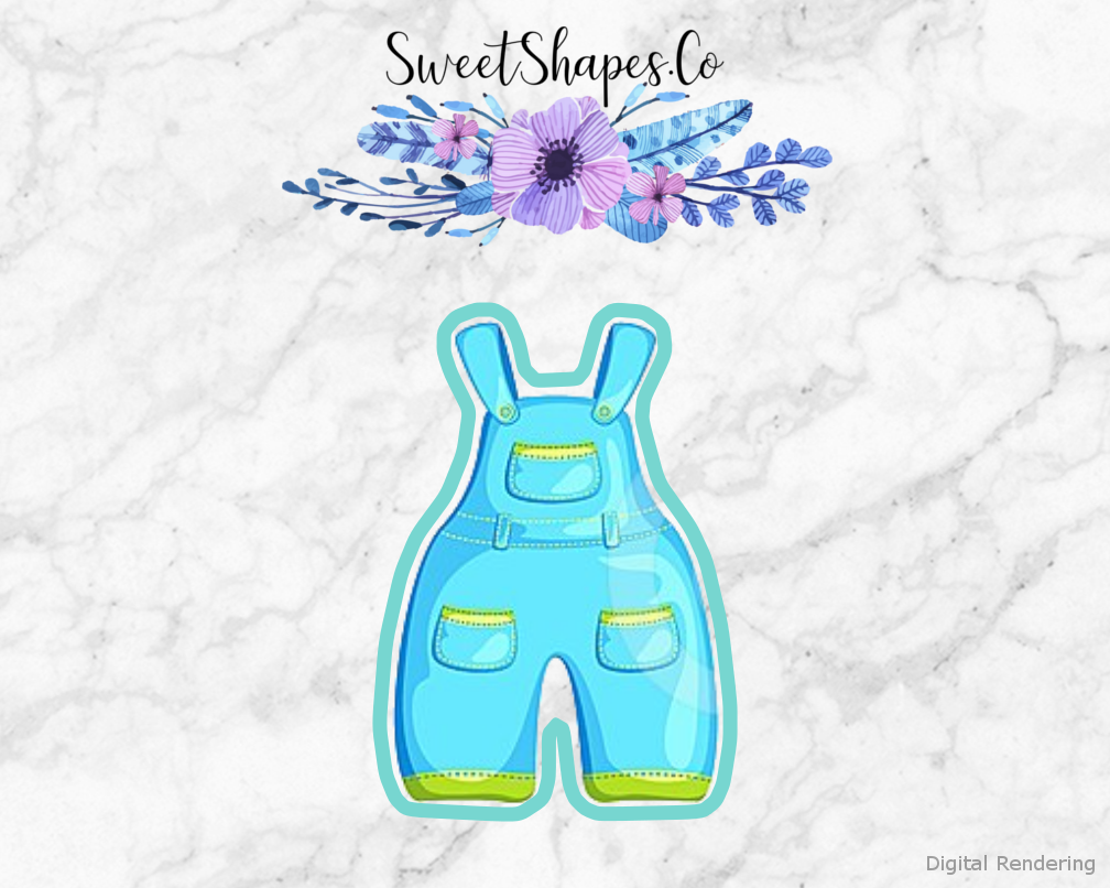 Baby Overalls Cookie Cutter — artwork with a close-fitting teal outline